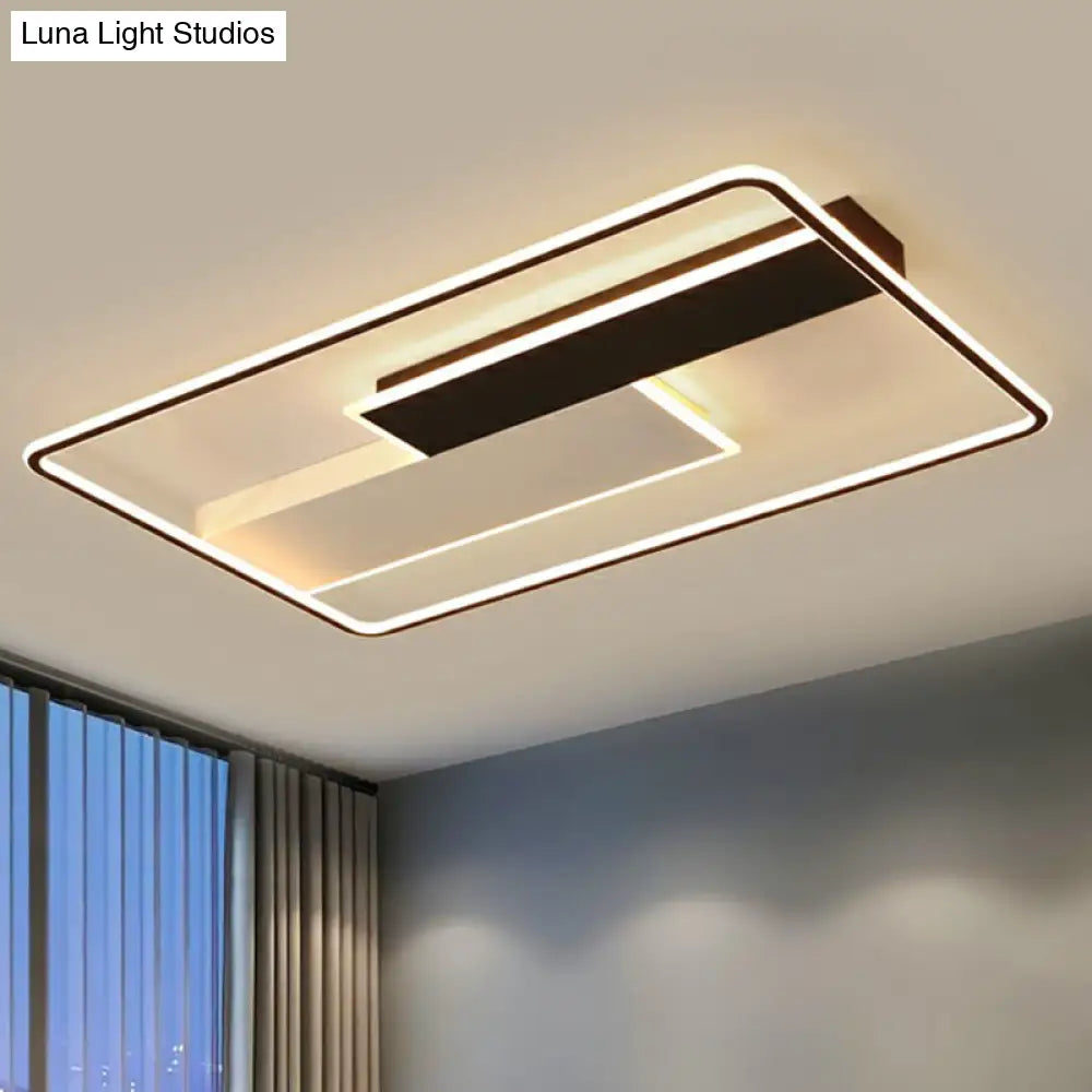 DecorBites™ DecorBites™ Modern Rectangular LED Ceiling Flush Light with Black-White Finish and Acrylic Shade