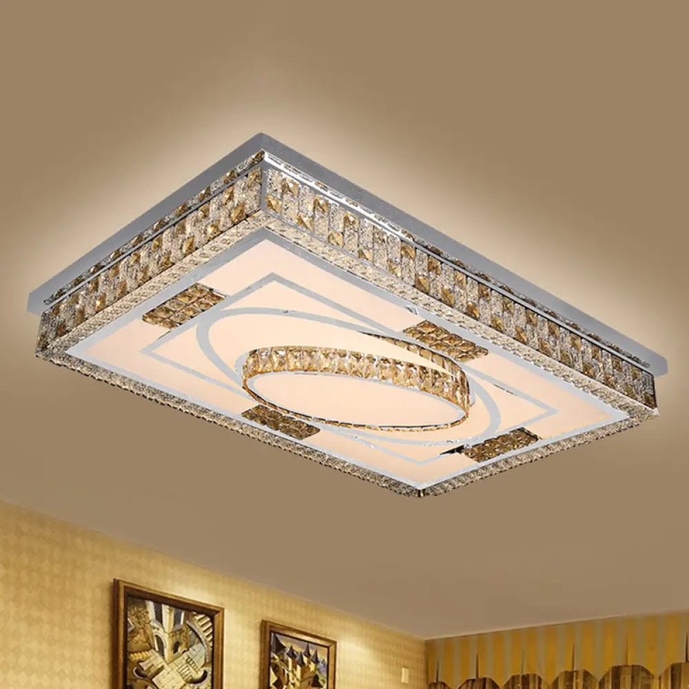 DecorBites™ DecorBites™ Modern Rectangular LED Ceiling Flush Light with Remote - Crystal Chrome Mounted Lamp