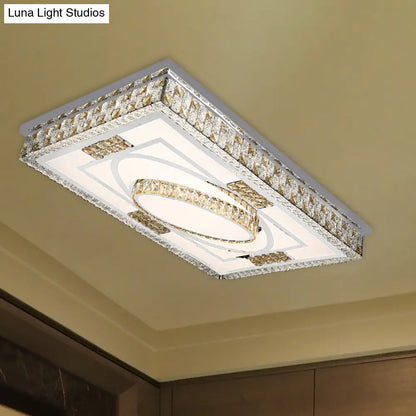 DecorBites™ DecorBites™ Modern Rectangular LED Ceiling Flush Light with Remote - Crystal Chrome Mounted Lamp