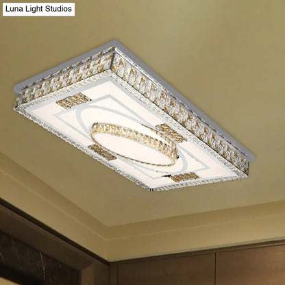 DecorBites™ DecorBites™ Modern Rectangular LED Ceiling Flush Light with Remote - Crystal Chrome Mounted Lamp