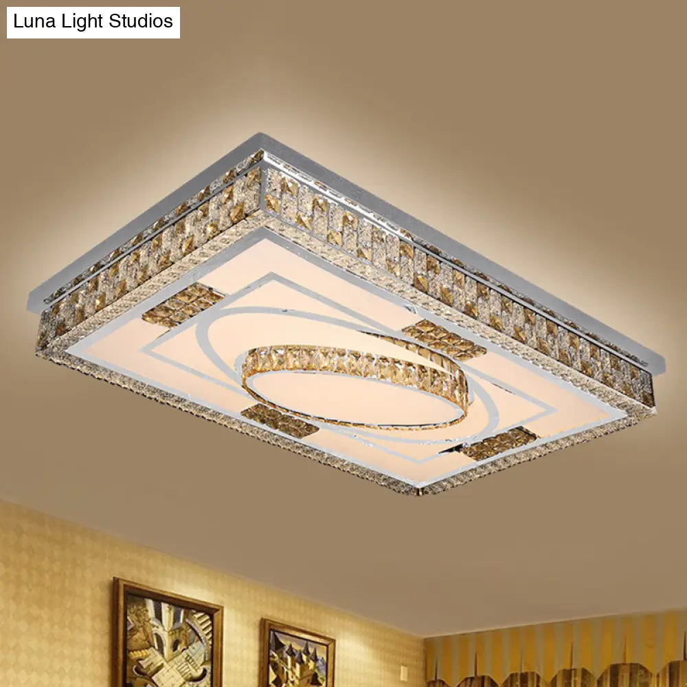 DecorBites™ DecorBites™ Modern Rectangular LED Ceiling Flush Light with Remote - Crystal Chrome Mounted Lamp