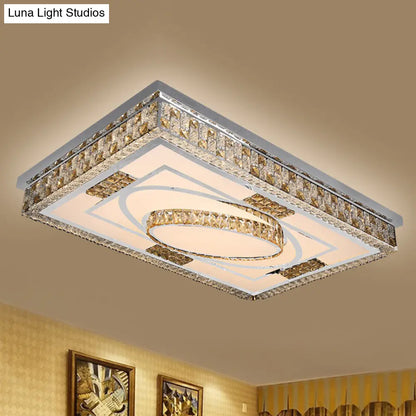 DecorBites™ DecorBites™ Modern Rectangular LED Ceiling Flush Light with Remote - Crystal Chrome Mounted Lamp