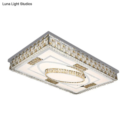 DecorBites™ DecorBites™ Modern Rectangular LED Ceiling Flush Light with Remote - Crystal Chrome Mounted Lamp