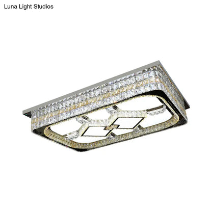 DecorBites™ DecorBites™ Modern Rectangular Parlor Ceiling Lamp with Clear Crystal Blocks and Stainless-Steel Flush Light Fixture - LED