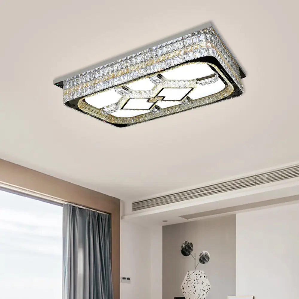 DecorBites™ DecorBites™ Modern Rectangular Parlor Ceiling Lamp with Clear Crystal Blocks and Stainless-Steel Flush Light Fixture - LED
