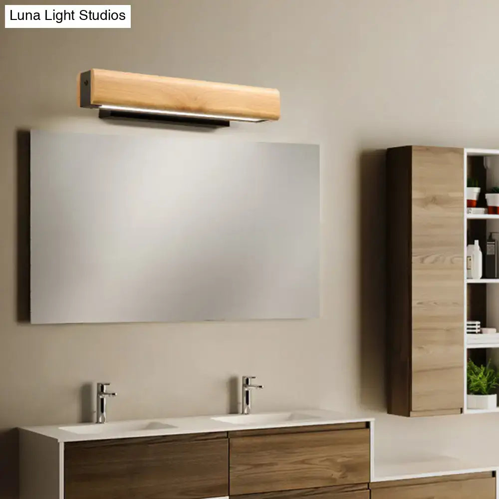 Modern rectangular wood led sconce bathroom vanity light fixture with wooden surface and sleek rectangular design and fixture height