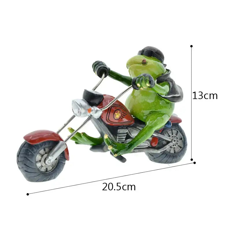 Modern red and green decorbites cool frog resin motorcycle desk ornament featuring a cool frog in sunglasses and leather jacket