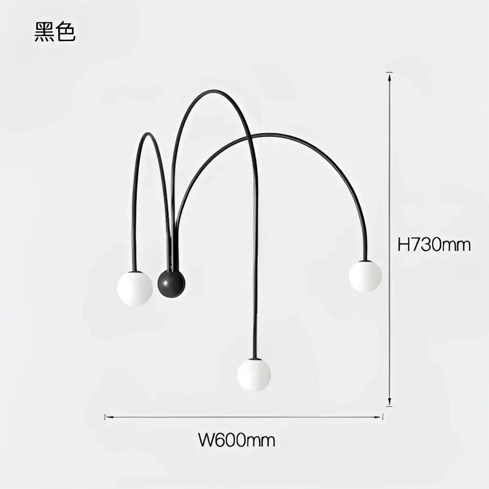 Black metal chandelier with three curved arms and spherical white glass shades for modern pendant lights decorbites branch glass