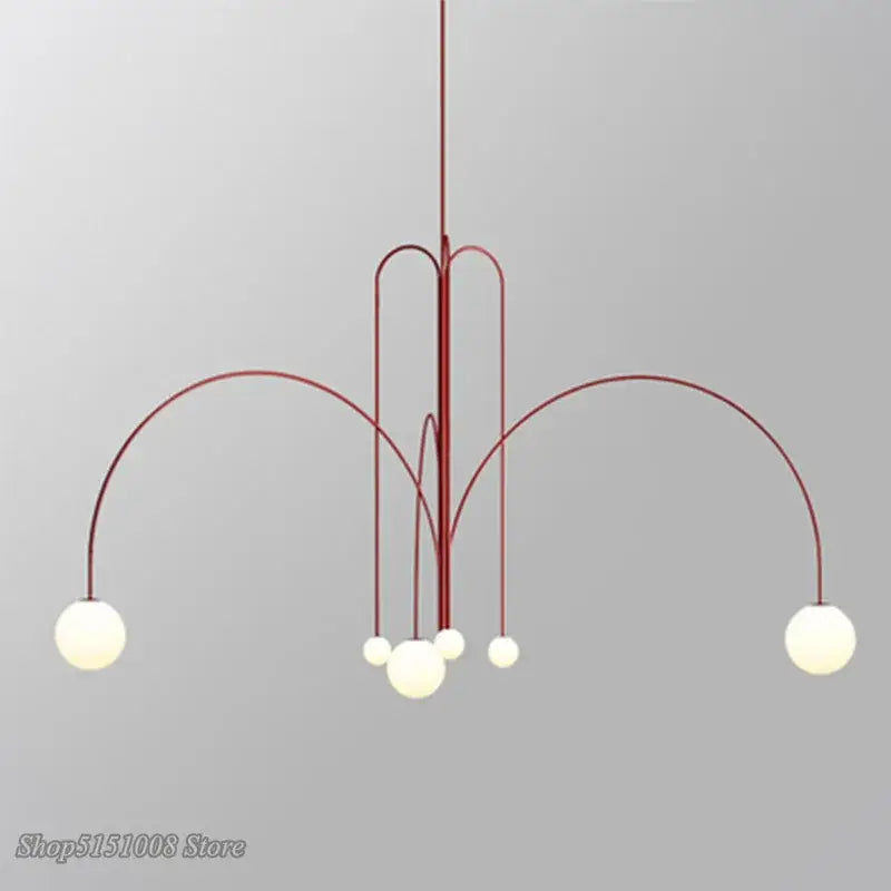 Modern red metal branch glass pendant lights with curved arms and frosted globe lights for living room decorbites branch glass