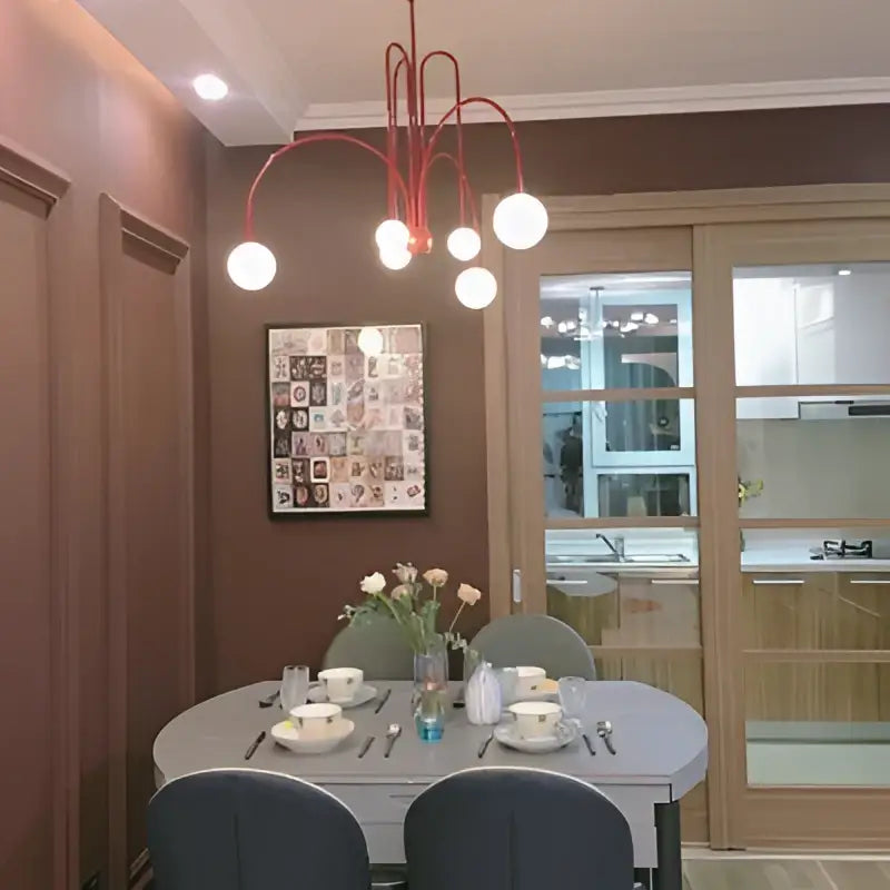 Modern red and white decorbites branch glass pendant lights featuring multiple spherical bulbs for living room decor