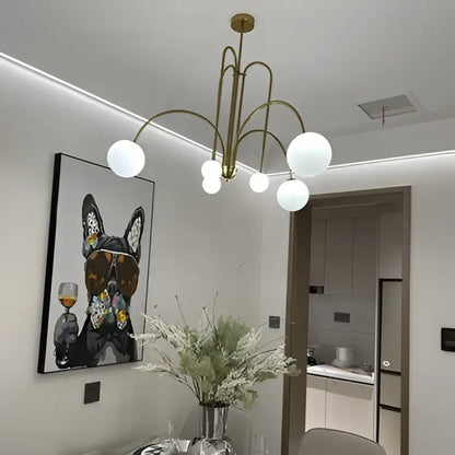 Gold-toned modern branch glass pendant light with six frosted globe shades for living room decorbites branch glass decor