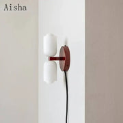 Aisha brand modern red and white double head glass wall light with frosted glass shades for bedroom use