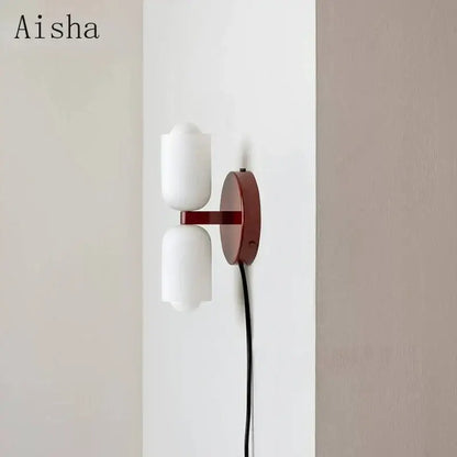 Aisha brand modern red and white double head glass wall light with frosted glass shades for bedroom use