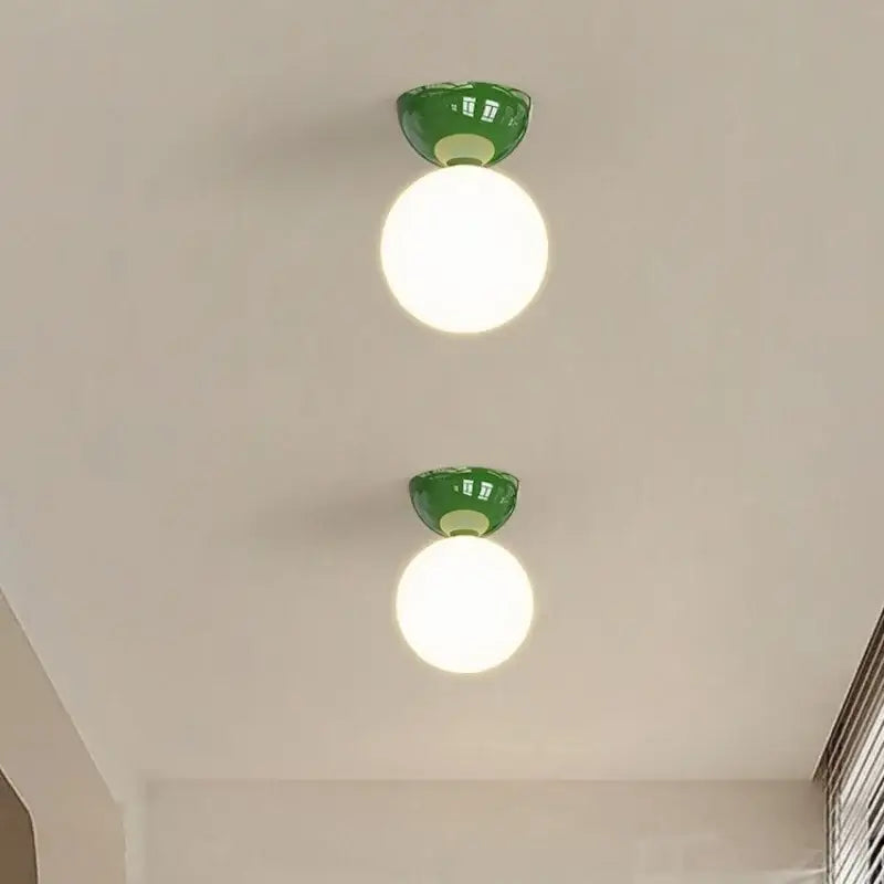 Modern red and white iron glass led ceiling lights with green ceramic fixtures and round white globe bulbs for bedroom decorbites iron glass