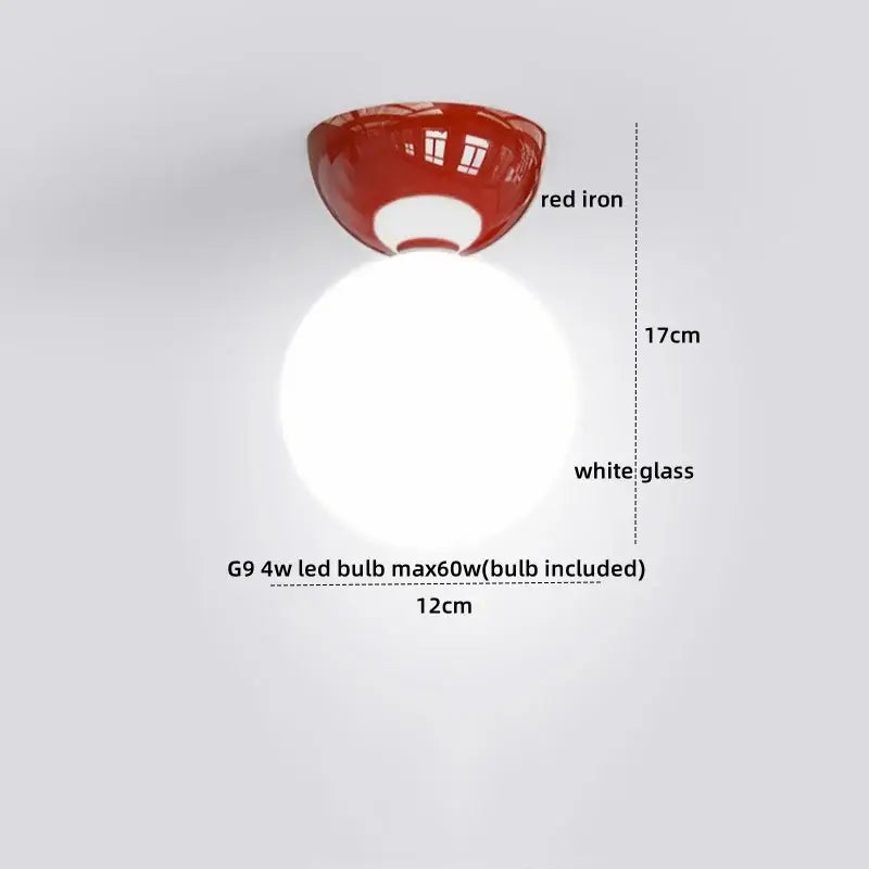Modern red and white iron glass led ceiling lights with g9 4w led bulb included for bedroom decorbites iron glass design