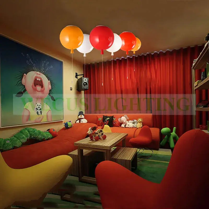 Modern red balloon ball lampshade with glossy orange and red colorful balloon ball decorbites for children’s room ceiling light