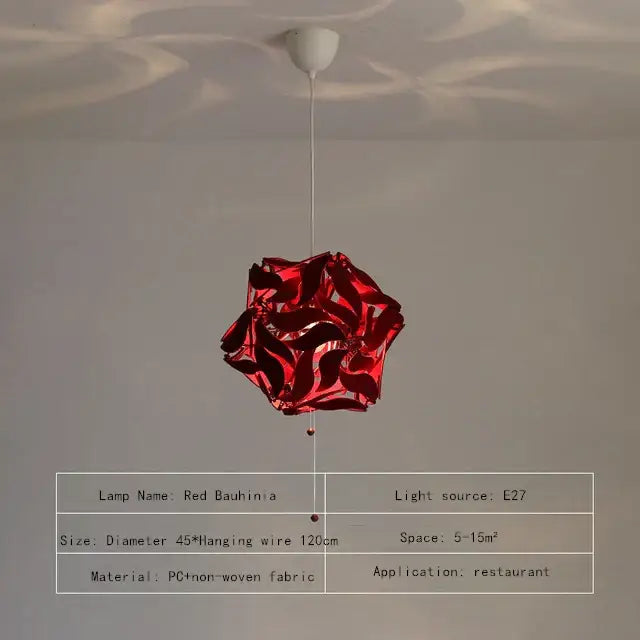 Modern red bauhinia flower chandelier with a glossy sculptural design made of pc non-woven fabric for living room lighting