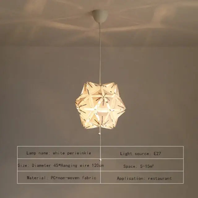 Modern red bauhinia flower chandelier featuring a white geometric pendant lamp with faceted pc and non-woven fabric design