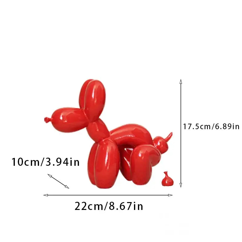Vibrant red glossy balloon dog sculpture with smooth inflated form for modern black and white living room decor