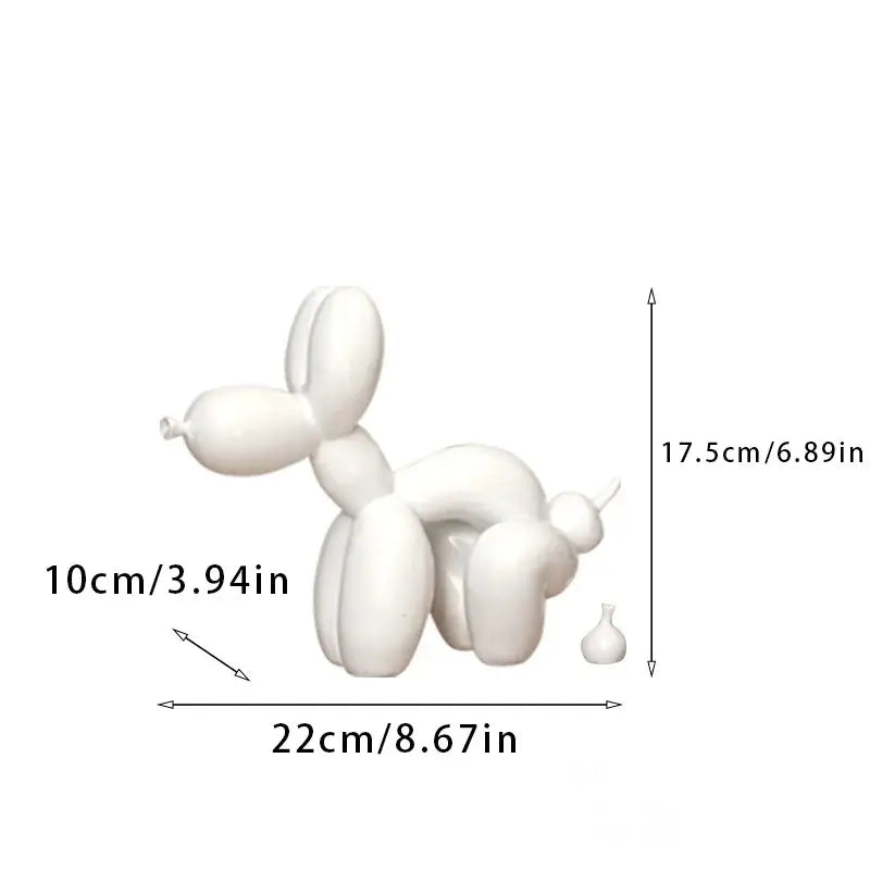 White balloon dog sculpture with smooth glossy finish modern red black and white living room decor accessory
