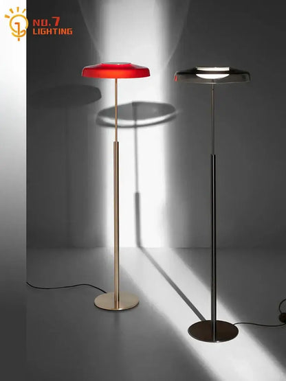 Modern red and black stained glass floor lamp with sleek metallic stands for decorbites dora living room lighting