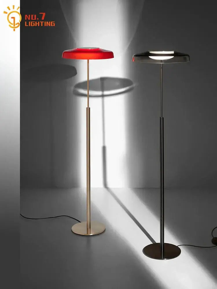 Modern red and black stained glass floor lamp with sleek metallic stands for decorbites dora living room lighting