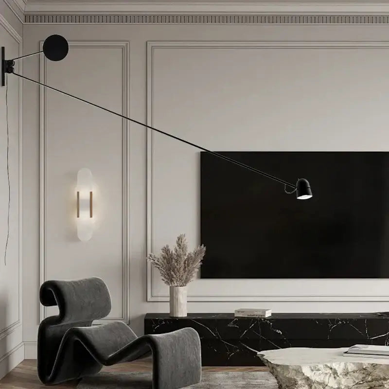 Black articulated swing arm wall sconce with decorbites adjustable led for modern bedroom lighting decor