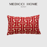 Modern red and cream geometric chenille lumbar pillowcase from medici home outlet for living room decorbites geometric chenille