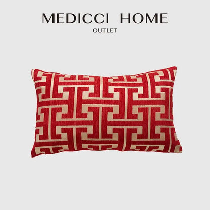 Modern red and cream geometric chenille lumbar pillowcase from medici home outlet for living room decorbites geometric chenille
