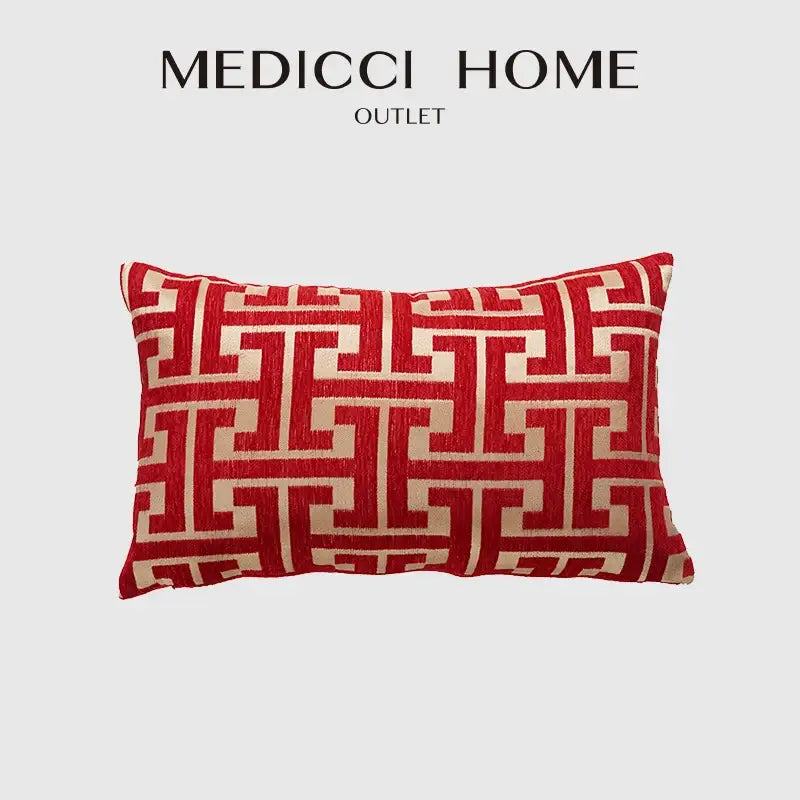 Modern red and cream geometric chenille lumbar pillowcase from medici home outlet for living room decorbites geometric chenille
