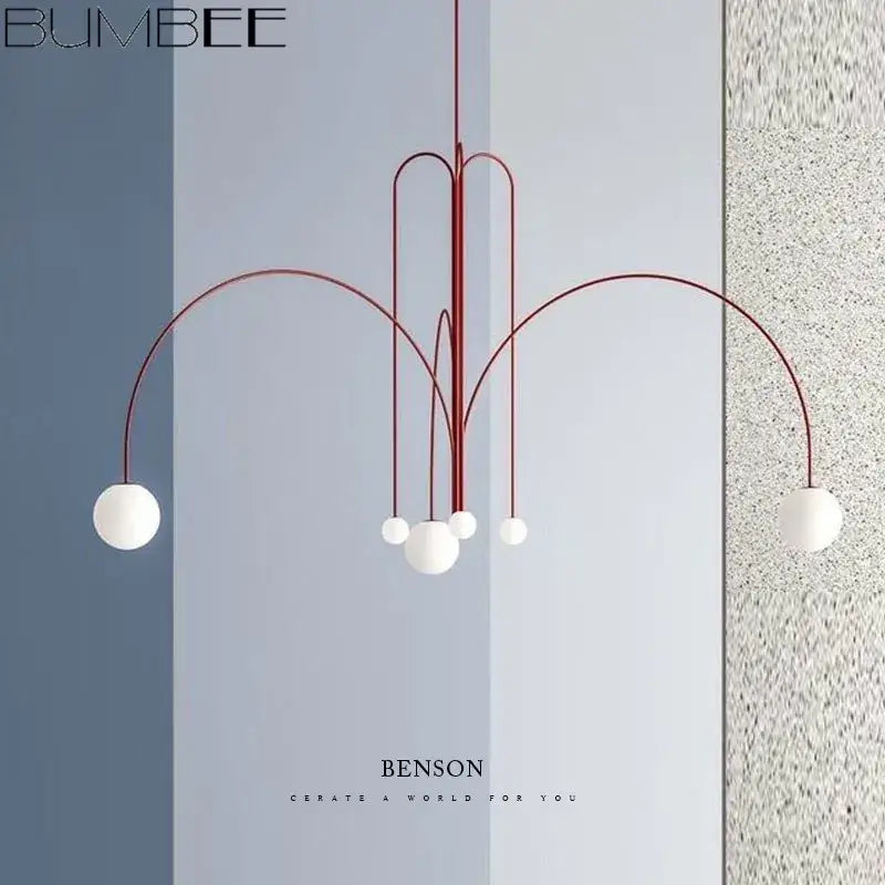 Bumbee benson decorbites designer line chandelier with curved copper metal arms and white glass shades for living room