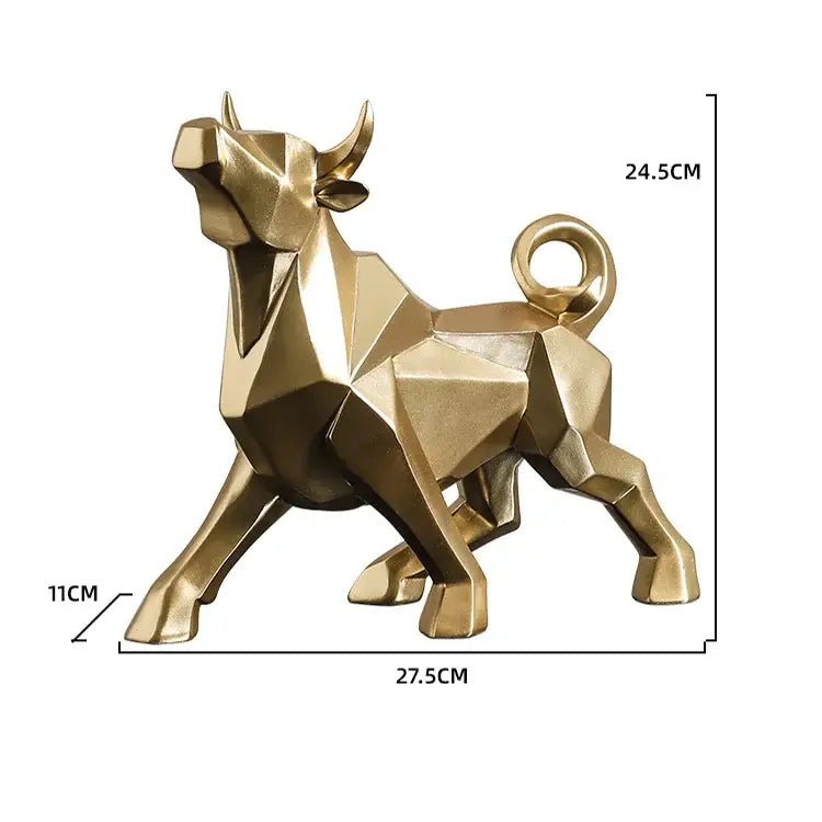 Modern red decorbites geometric bison sculpture with golden angular facets and looped tail for living room decor
