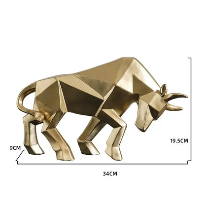 Modern red decorbites geometric bison sculpture featuring a golden faceted bull with angular design for living room decor