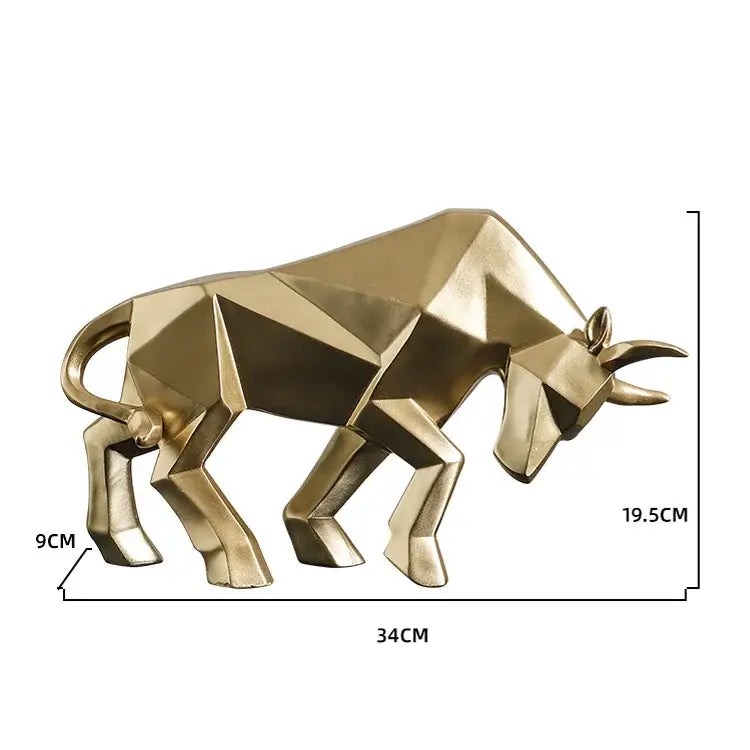 Modern red decorbites geometric bison sculpture featuring a golden faceted bull with angular design for living room decor