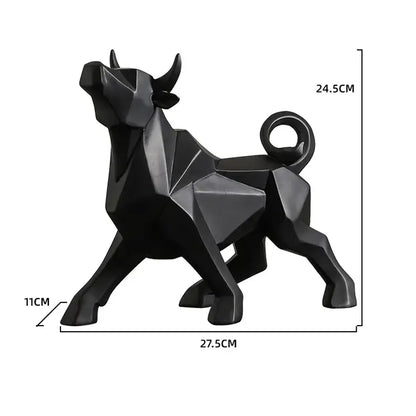 Black decorbites geometric bison sculpture with angular facets and looped tail for modern living room decor