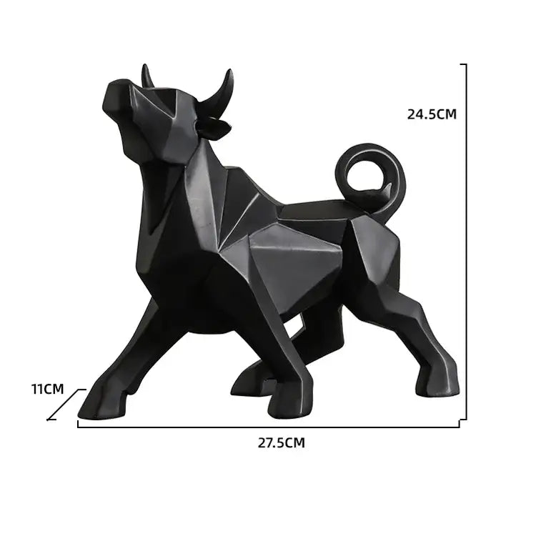Black decorbites geometric bison sculpture with angular facets and looped tail for modern living room decor