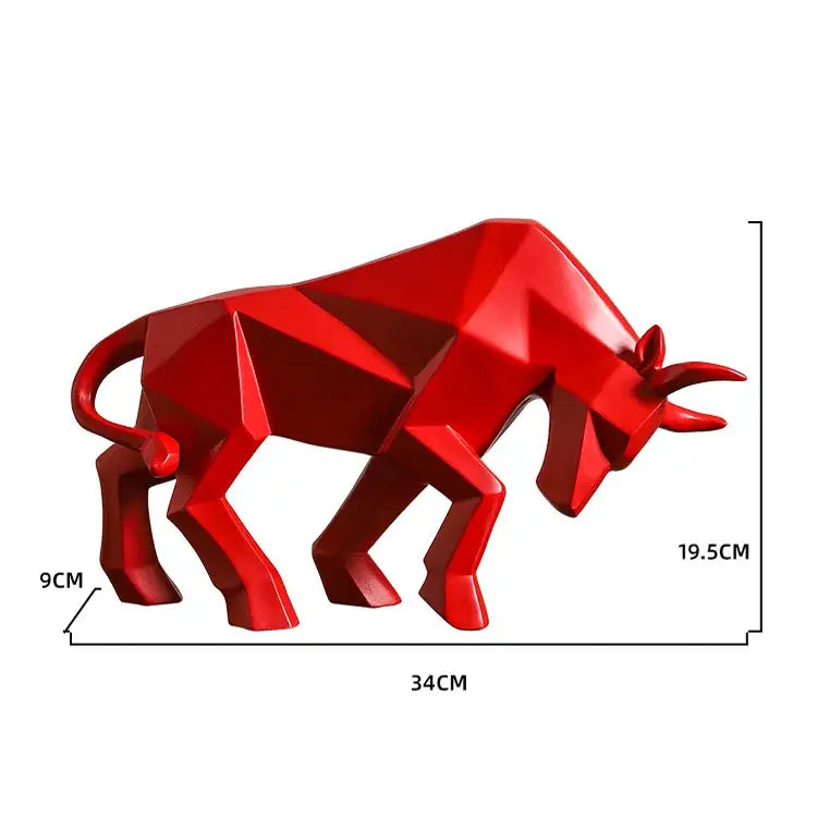 A vibrant red decorbites geometric bison sculpture with angular facets and glossy finish for living room decor