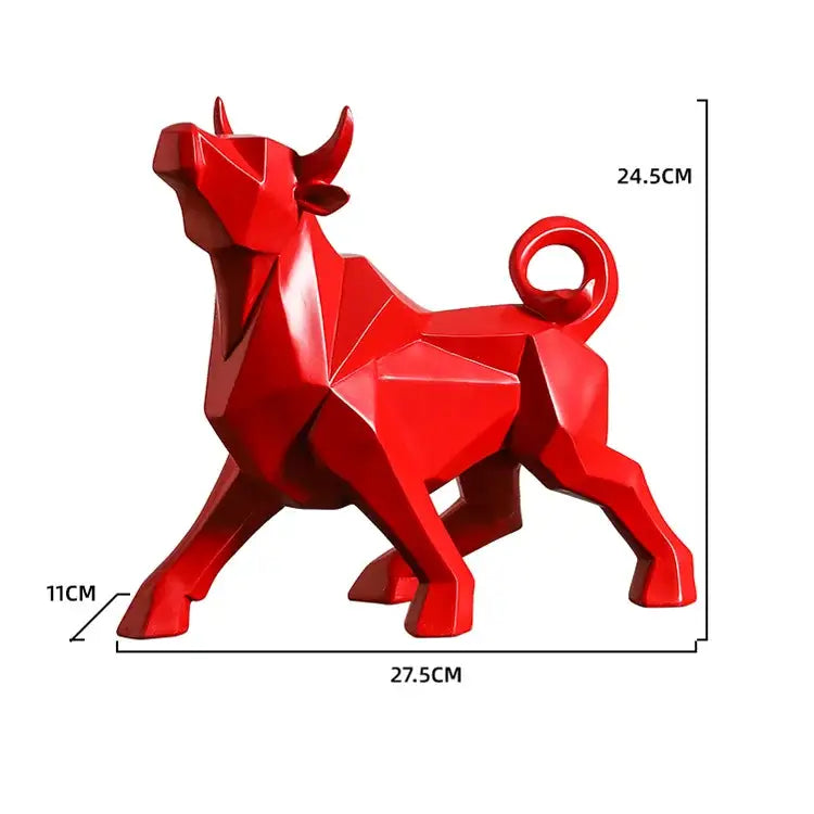 Modern red decorbites geometric bison sculpture with angular facets and glossy finish for living room decor