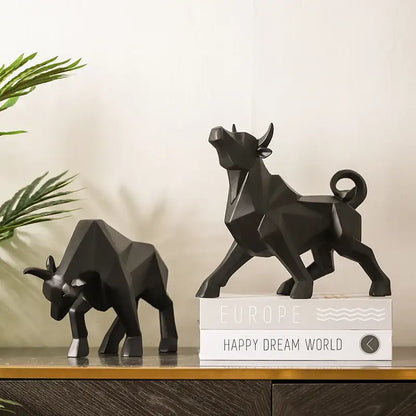 Black decorbites geometric bison sculpture with angular faceted design for modern red living room decor