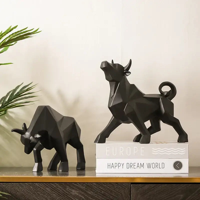 Black decorbites geometric bison sculpture with angular faceted design for modern red living room decor