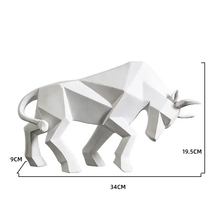 A sleek white decorbites geometric bison sculpture with angular facets for modern living room decor