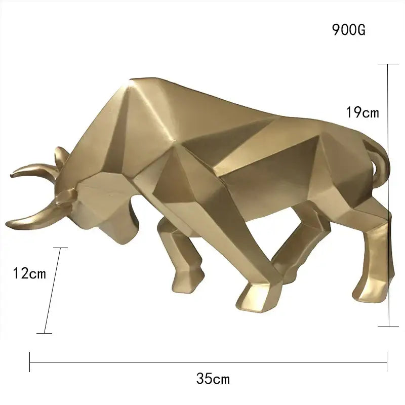 Modern red decorbites geometric bull sculpture featuring a golden faceted design for living room decor