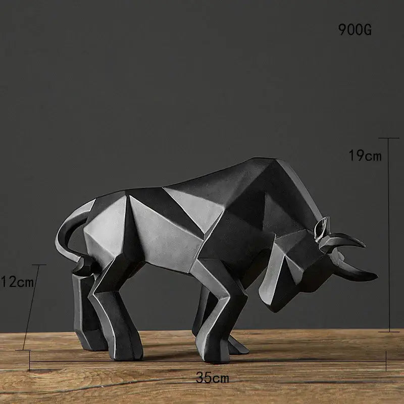 Black metallic decorbites geometric bull sculpture with angular faceted design for modern living room decor
