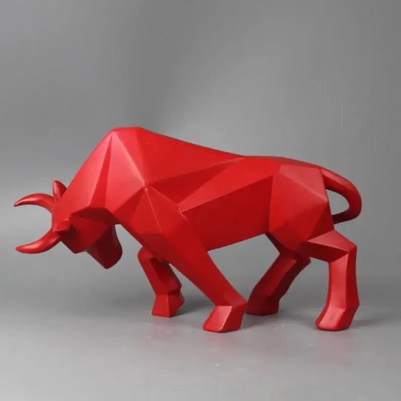 Modern red decorbites geometric bull sculpture with angular facets and glossy finish for living room ornament