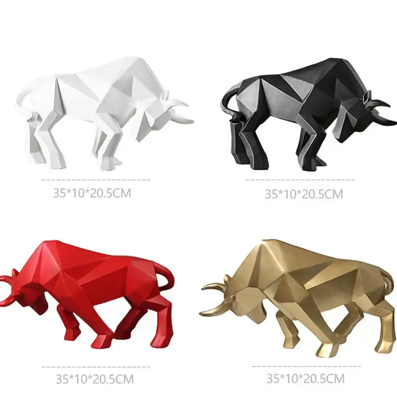 Modern red decorbites geometric bull sculptures in white black red and gold for living room ornament display