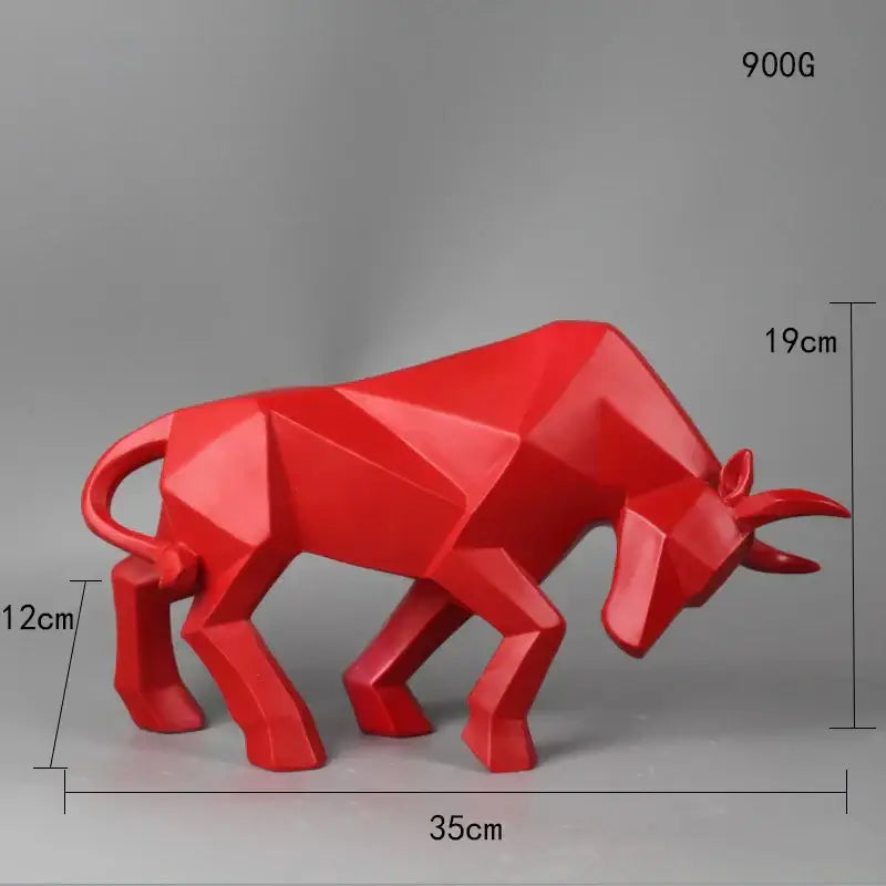 Vibrant red decorbites geometric bull sculpture with angular facets and glossy finish for modern living room decor
