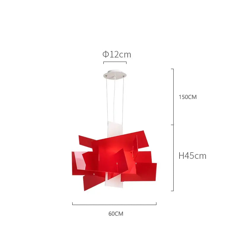 Modern red geometric acrylic leaf pendant lamp with translucent panels and chrome mount for dining room decorbites pendant lamps