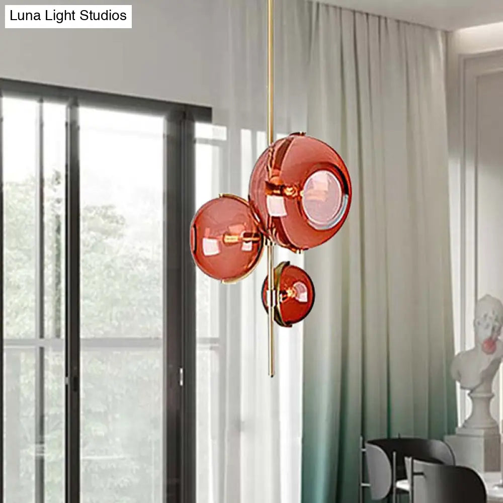 Lámpara de araña moderna de cristal rojo - Elegante lámpara colgante de 3 luces para comedor