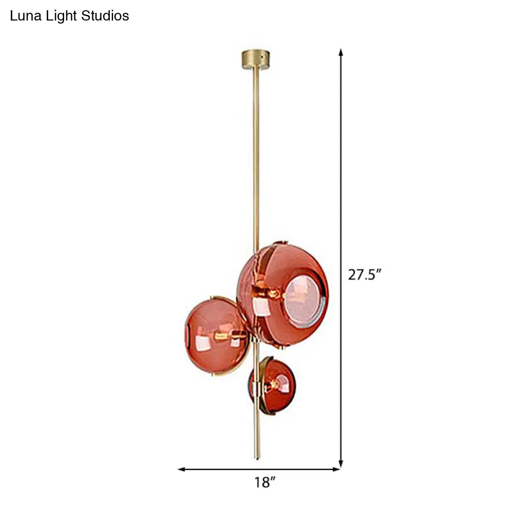 Lámpara de araña moderna de cristal rojo - Elegante lámpara colgante de 3 luces para comedor