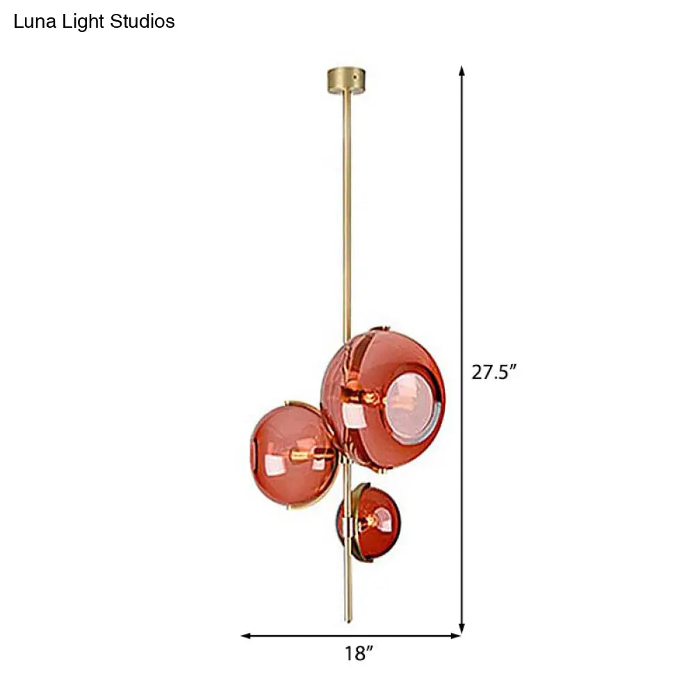 Lámpara de araña moderna de cristal rojo - Elegante lámpara colgante de 3 luces para comedor